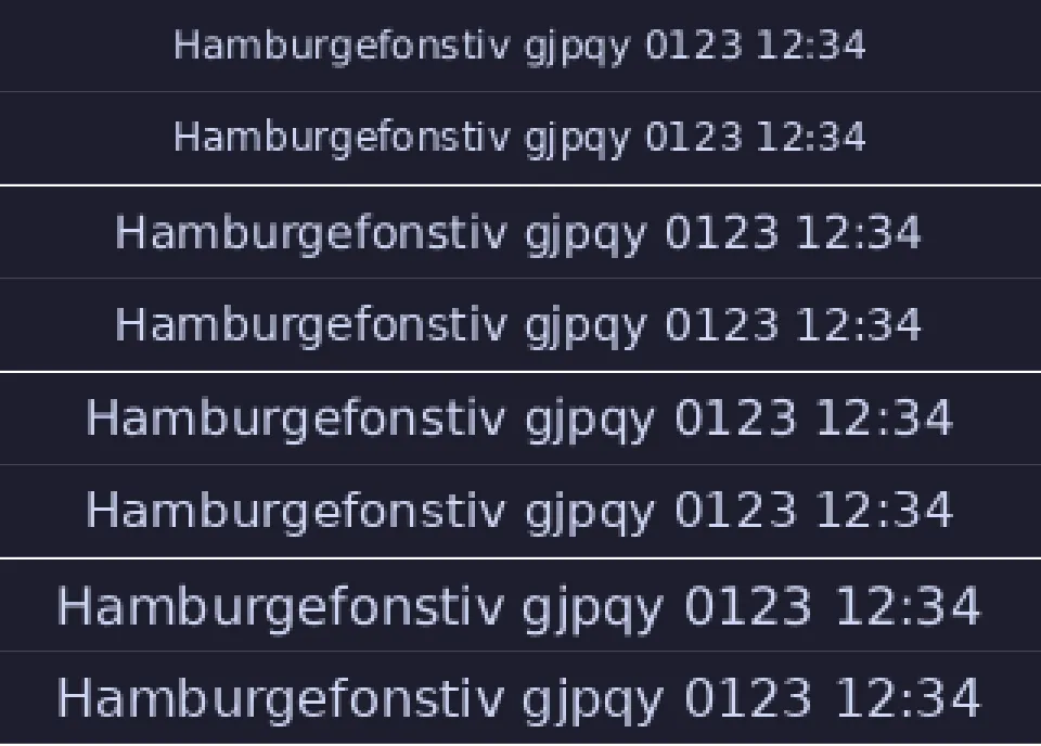 Text at 12, 14, 15 and 16 px, ab_glyph then swash hinted, in pairs